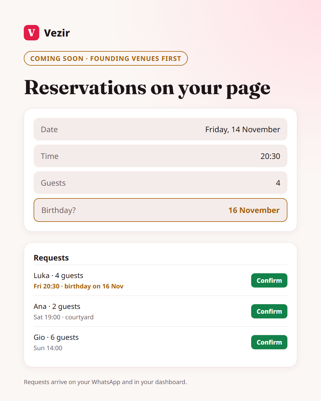 Reservations on your page